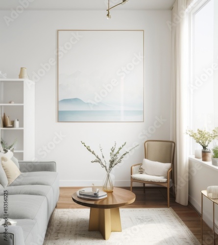 The photo depicts a modern and minimalistic living room interior. 