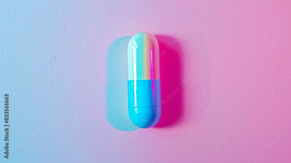 Minimalist graphic design of a single capsule pill on a plain pastel background, suitable for clean backgrounds or wallpaper Minimalist graphic design of a single capsule pill on a plain pastel background, suitable for clean backgrounds or wallpaper