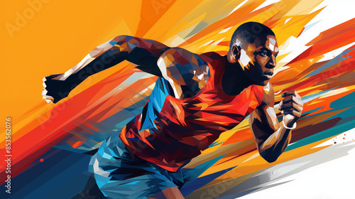 スタートダッシュする筋肉隆々なアスリートのグラフィックデザイン dynamic graphic design of Masculine athlete sprint start