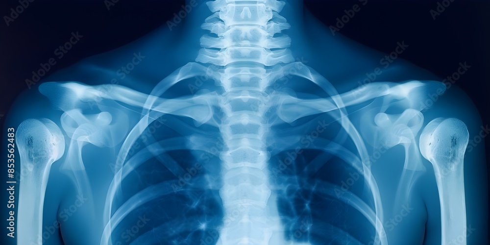 Shoulder Xray imaging for shoulder pain in the shoulder area. Concept