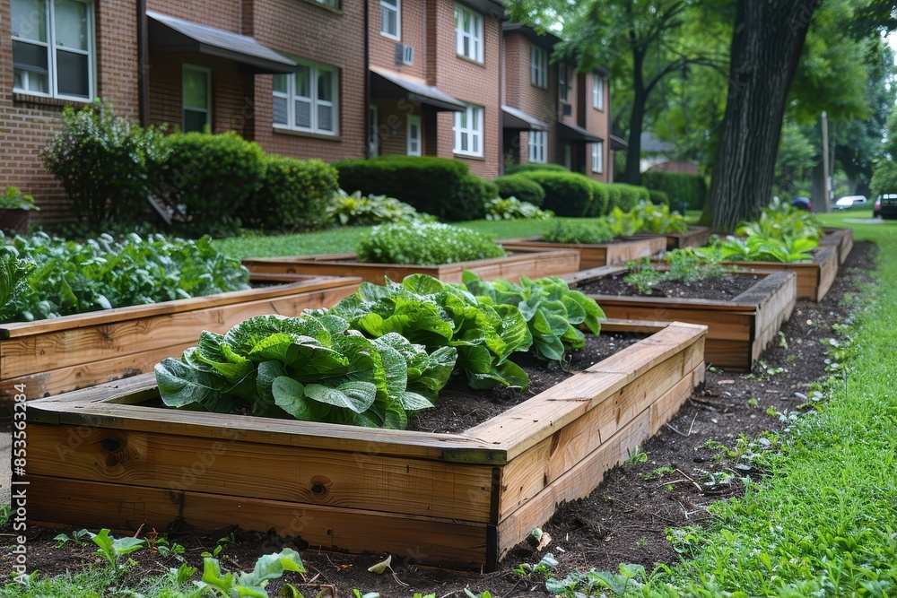 A community garden where residents are working together to grow fruits and vegetables. A community garden where residents are working together to grow fruits and vegetables.