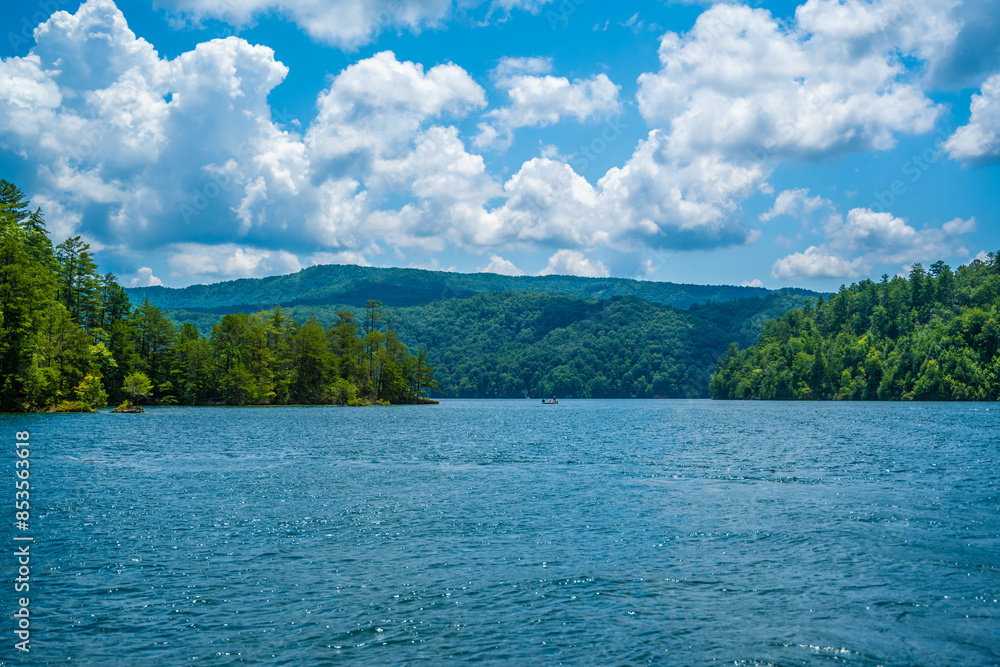 An overlooking landscape view of Lake Jocassee, South Carolina An overlooking landscape view of Lake Jocassee, South Carolina