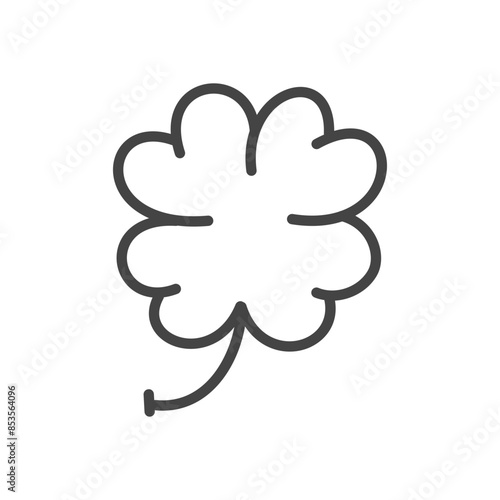Cute clover icon. Hand drawn monochrome illustration of a four-leaf clover isolated on a white background. Kawaii sticker. Vector 10 EPS.