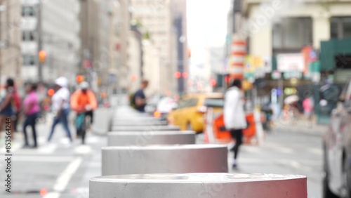Wallpaper Mural New York City, United States, Manhattan Downtown Church and Fulton street traffic, crossroad intersection crosswalk. Yellow taxi car, smoke stack. People near USA World Trade Center Oculus. Defocused. Torontodigital.ca