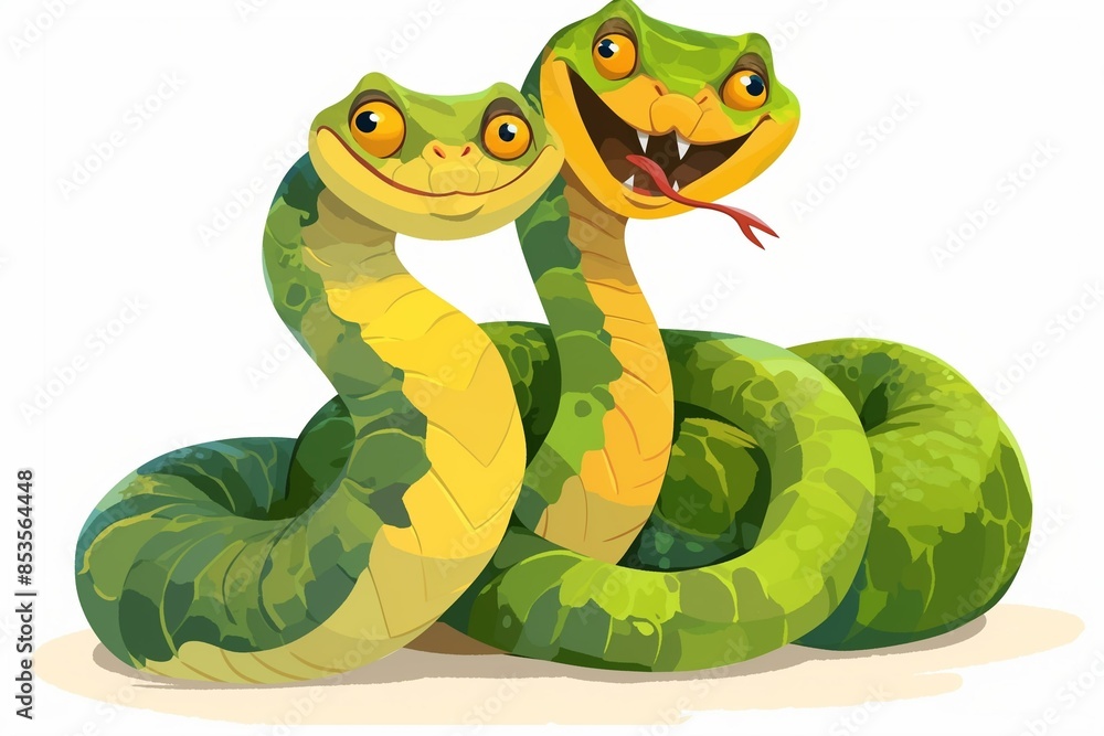 Naklejka premium Cartoon green snake isolated on background. New Year 2025. Cute, funny snake. Symbol of the year eastern calendar