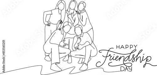 Happy friendship day web banner with various groups of friends hugging together for special occasion celebration