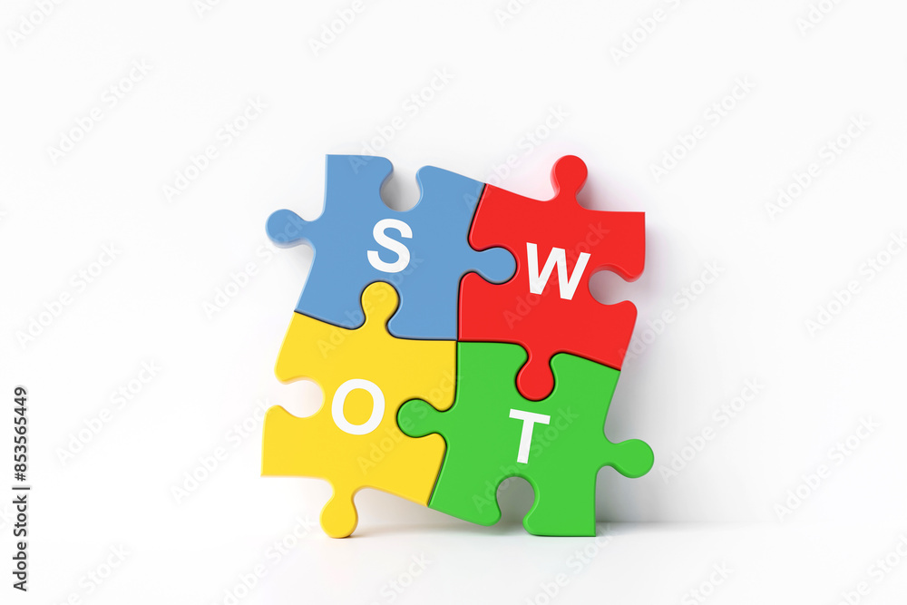 SWOT jigsaw puzzle on white background. concepts of business and education for analysis and search of the strengths, weaknesses, opportunities and threats of the organization with marketing SWOT jigsaw puzzle on white background. concepts of business and education for analysis and search of the strengths, weaknesses, opportunities and threats of the organization with marketing