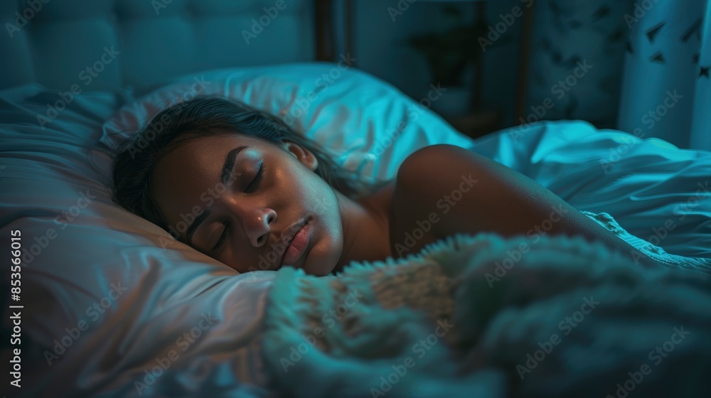 A Peaceful Night Sleep In A Cozy Bedroom, A Black Woman Relaxing Under Soft Covers, High Quality, HD A Peaceful Night Sleep In A Cozy Bedroom, A Black Woman Relaxing Under Soft Covers, High Quality, HD