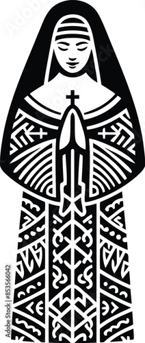  nun silhouete with Polynesian ethnic pattern illustration