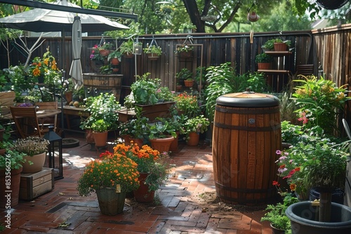 A composting bin in a backyard garden, promoting the recycling of organic waste.