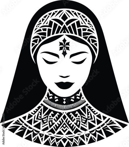  nun silhouete with Polynesian ethnic pattern illustration