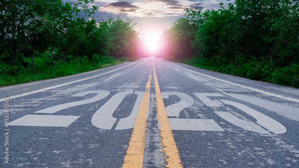 new year 2025 a road leading forward. the idea of a new beginning business, strategy start up, and the journey into the future.