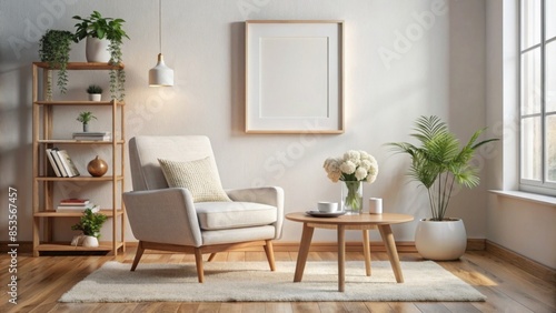 The photo depicts a modern and minimalistic living room interior. 