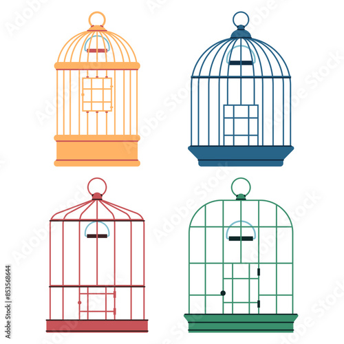 Bird cages vector cartoon set isolated on a white background.