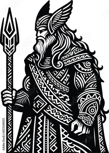  odin silhouete with Polynesian ethnic pattern illustration