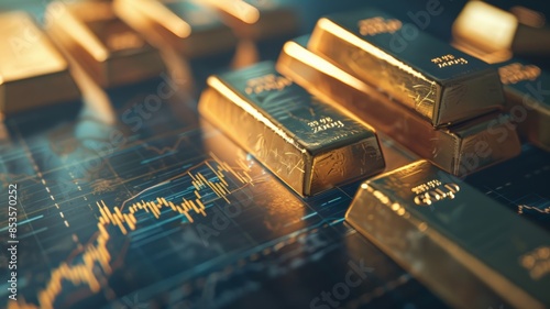 Wallpaper Mural Picture of gold with a graph background.The price of gold depends on the world economy. Torontodigital.ca