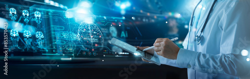 Fotografie Medical technology, Doctor use intelligence software of AI for diagnosis brain increasing accuracy patient treatment, Research and Medical development technology to improve patient health in future