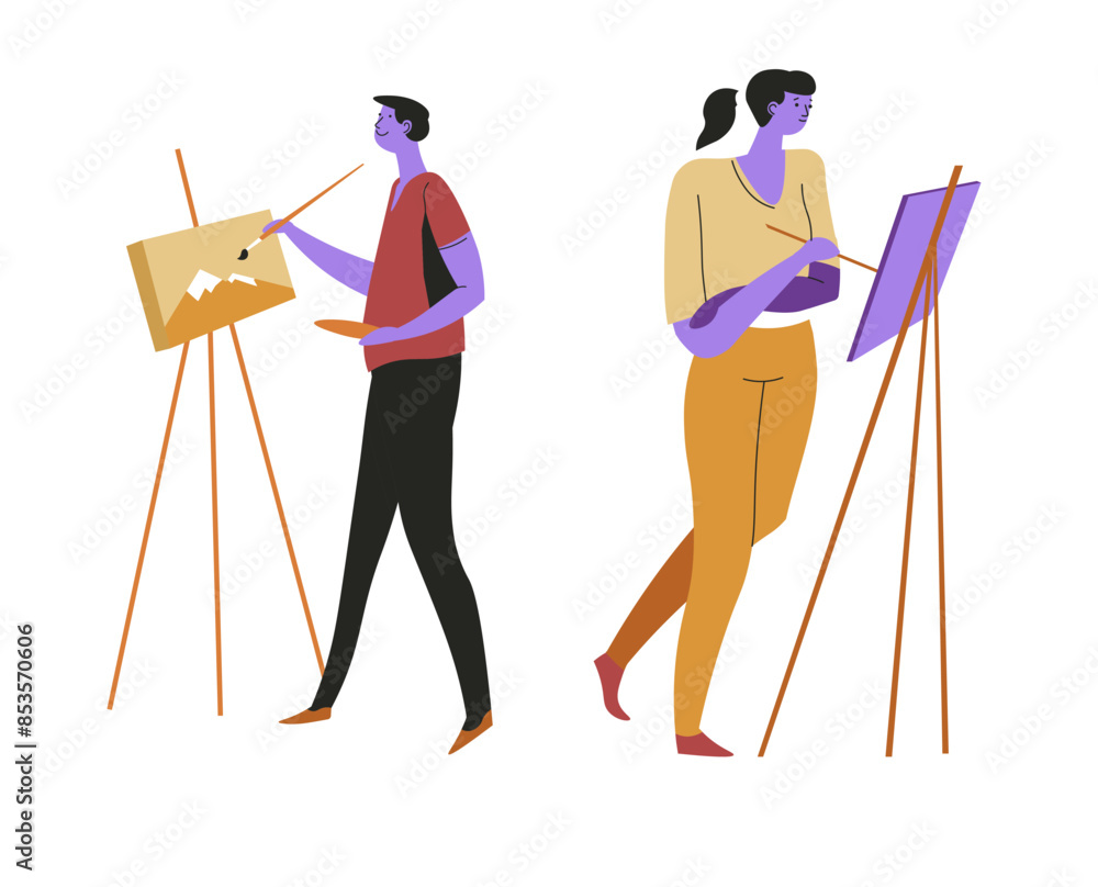 Fototapeta premium Artists Painting on Easels vector