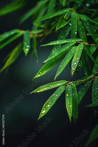 Chinese style bamboo, green leaves and water droplets photo, high definition photography  photo