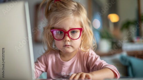 The girl in red glasses photo