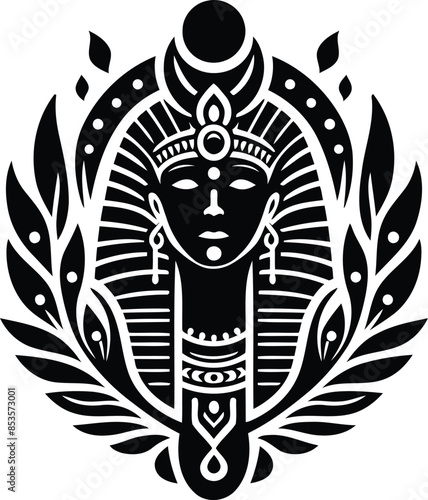 osiris, Pharaoh in silhouete with bohemian nature pattern illustration photo