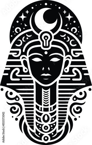 osiris, Pharaoh in silhouete with bohemian nature pattern illustration