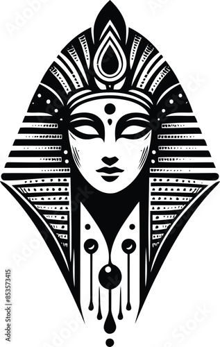 osiris, Pharaoh in silhouete with bohemian nature pattern illustration