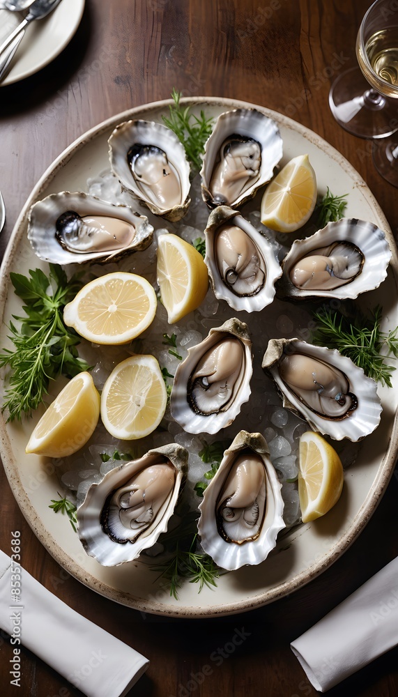 Fresh Oysters on Ice with Lemon Wedges Fresh Oysters on Ice with Lemon Wedges