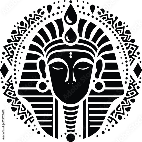 osiris, Pharaoh in silhouete with bohemian nature pattern illustration