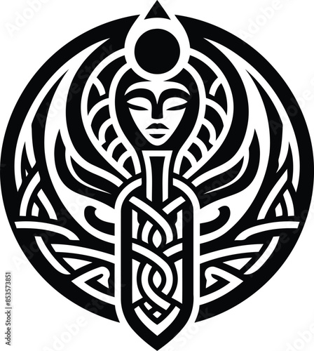osiris, Pharaoh in silhouete with celtic knot pattern illustration