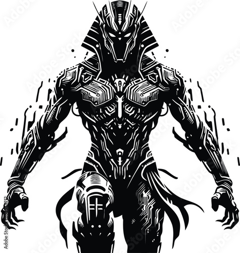 osiris, Pharaoh silhouete with cyberpunk pattern illustration