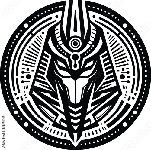 osiris, Pharaoh silhouete with cyberpunk pattern illustration