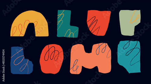 A set of colored abstract cut out rough shapes. Vector design elements.