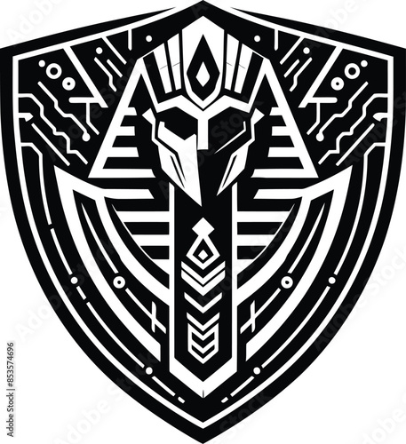 osiris, Pharaoh silhouete with cyberpunk pattern illustration