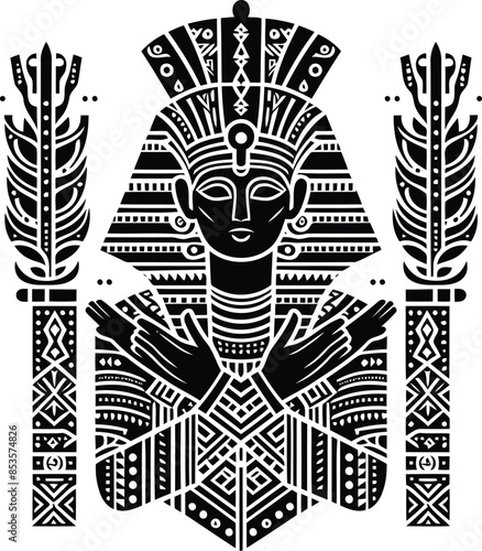  osiris, Pharaoh silhouete with Polynesian ethnic pattern illustration