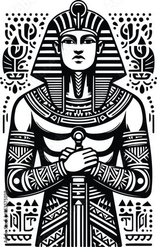  osiris, Pharaoh silhouete with Polynesian ethnic pattern illustration