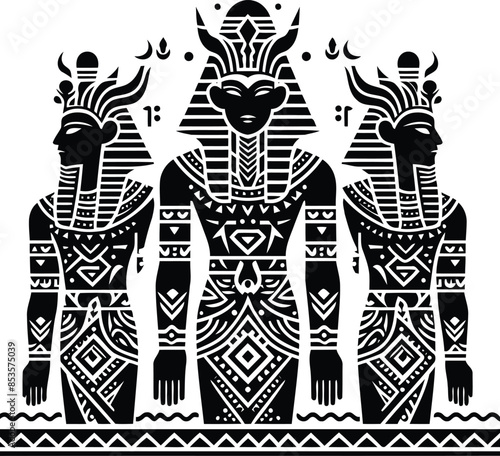  osiris, Pharaoh silhouete with Polynesian ethnic pattern illustration