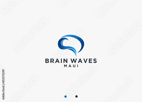 brain with waves logo design vector silhouette illustration
