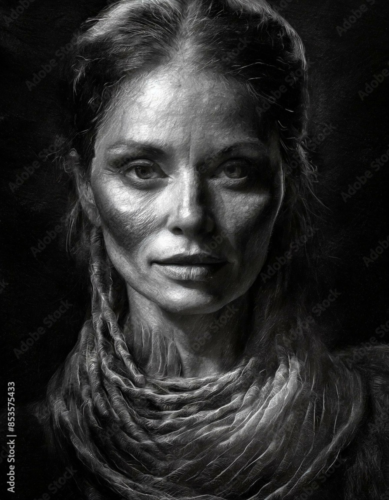 Fototapeta premium Black and white portrait of a woman wearing makeup