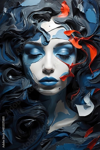 abstract illustration representing sad emotion, swirling dark colors and fragmented shapes