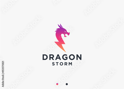 dragon with electricity logo design vector silhouette illustration