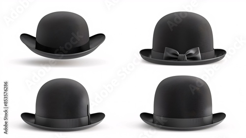 A perspective of a bowler hat on a white background.