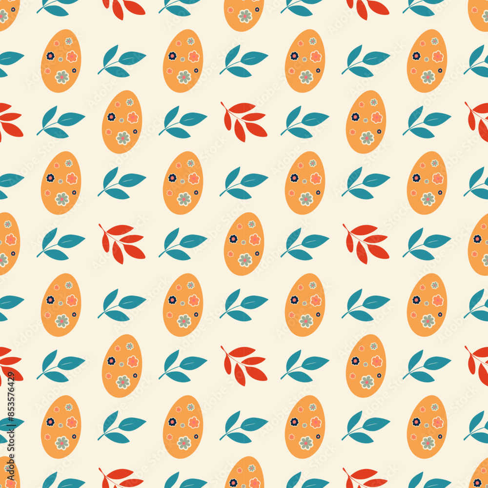 seamless pattern with eggs and leaves seamless pattern with eggs and leaves