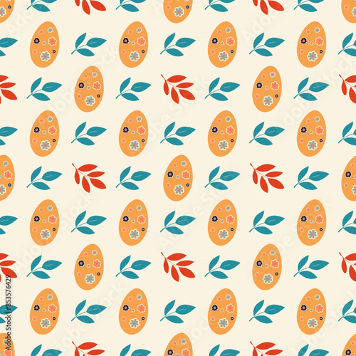 seamless pattern with eggs and leaves