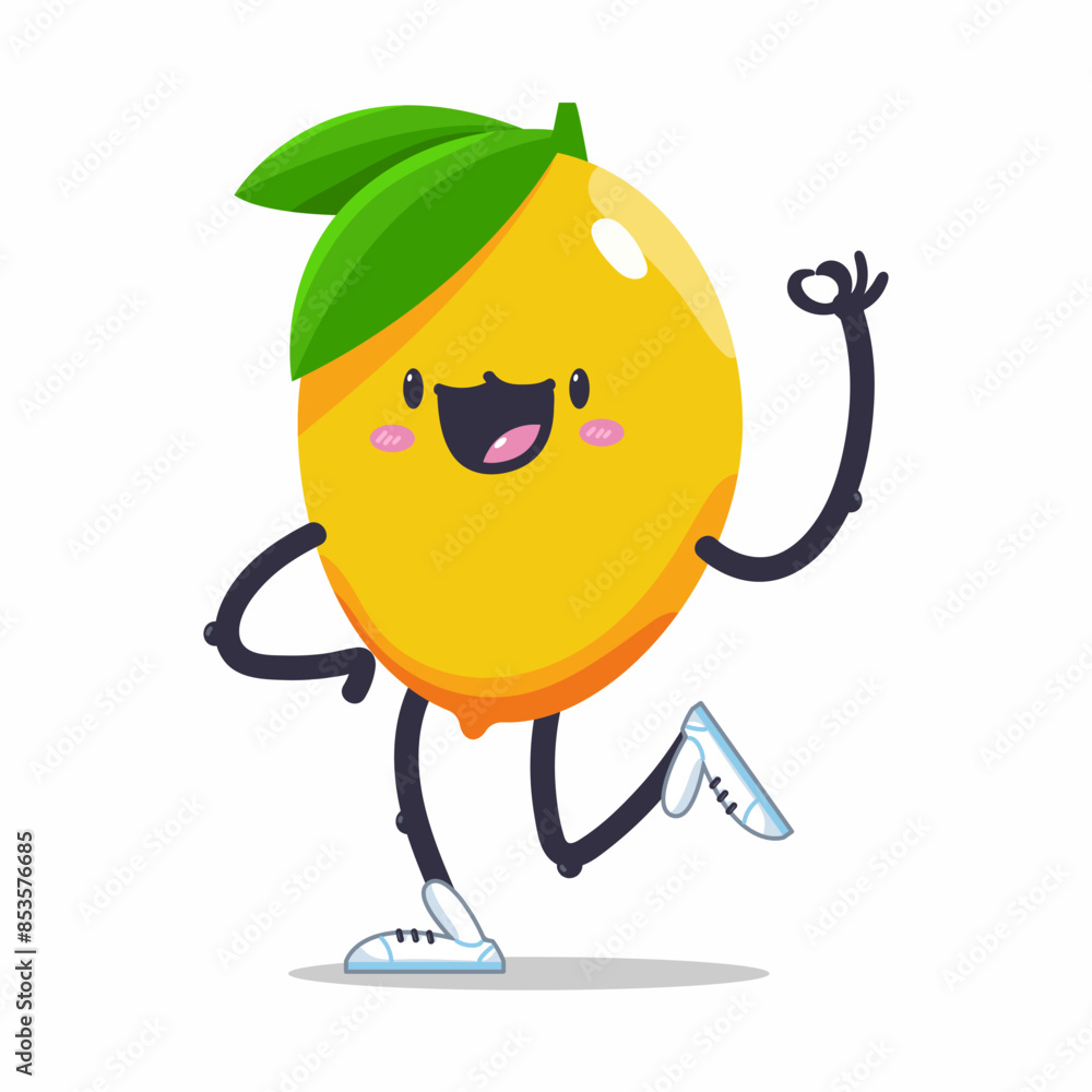 Cute laughing lemon vector cartoon character isolated on a white background.