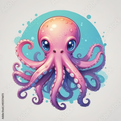 cartoon octopus with big eyes and a long tentacles