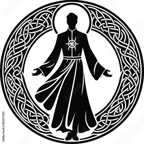 pastor in silhouete with celtic knot pattern illustration