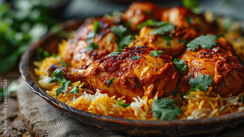 Aromatic Indian Biryani With Fiery Chicken Bokeh Blur Aromatic Indian Biryani With Fiery Chicken Bokeh Blur