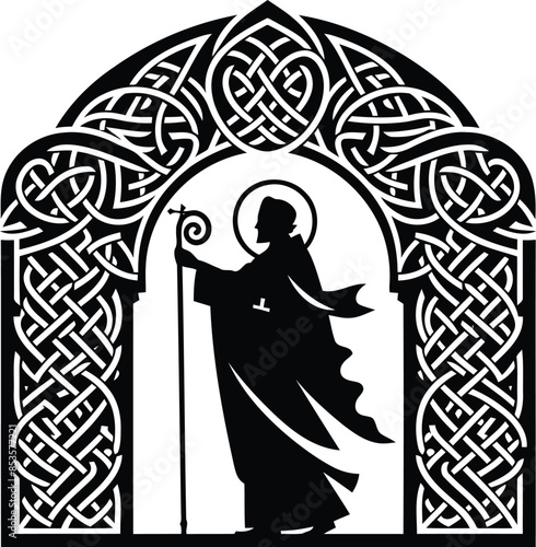 pastor in silhouete with celtic knot pattern illustration