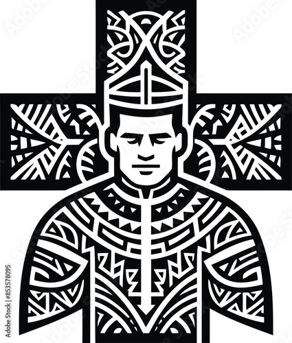  pastor silhouete with Polynesian ethnic pattern illustration